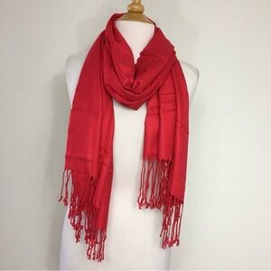 NWOT New Pashmina Cherry Red Soft Fringe Scarf Shawl Classic Valentines Holiday